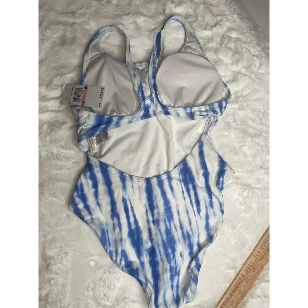 Michael Kors 1pc Blue Striped Swimsuit NWT Size 10 - Picture 5 of 10